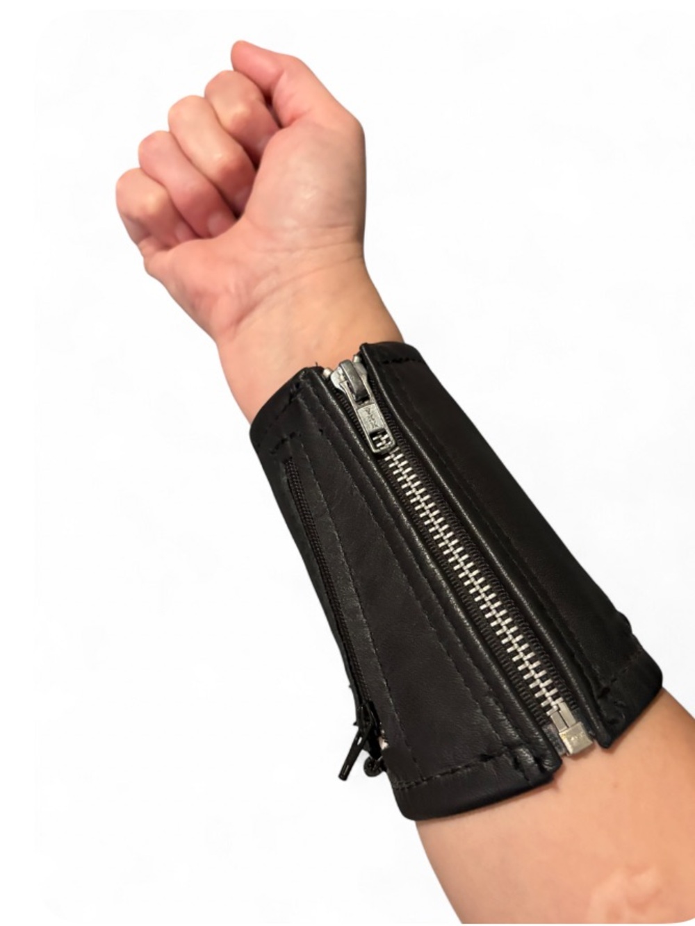 Platinum Dirt Reclaimed Leather Zip Cuff Wearable Wallet Punk Rock Goth